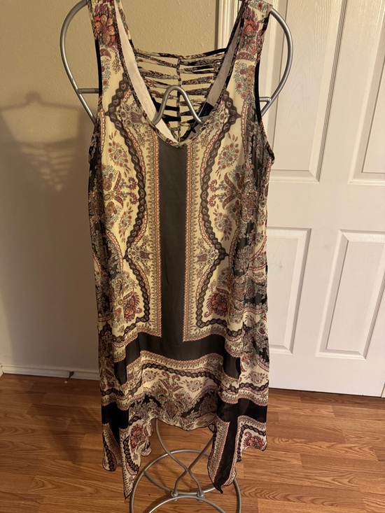 Grayson Dresses & Skirts - Asymmetrical Paisley Tank Dress in Cream and Brown